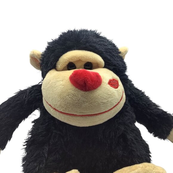 Kissing Gorilla Plush Toy Red Nose Lip Print Black Beige Soft Huggable AGC - Picture 4 of 7